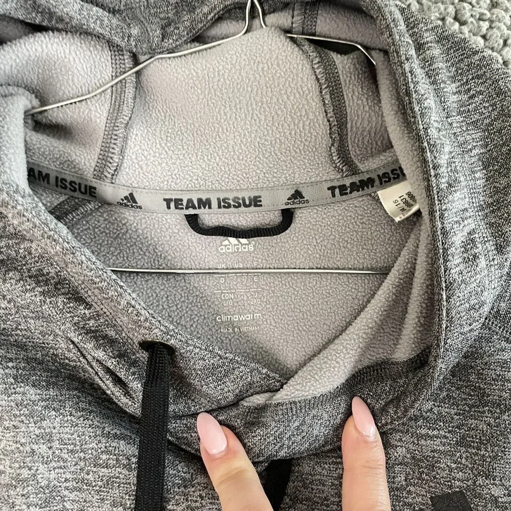 Adidas Essentials Sweater Mens Large Gray Charcoal Hoodie Sportswear Climawarm - Picture 5 of 13